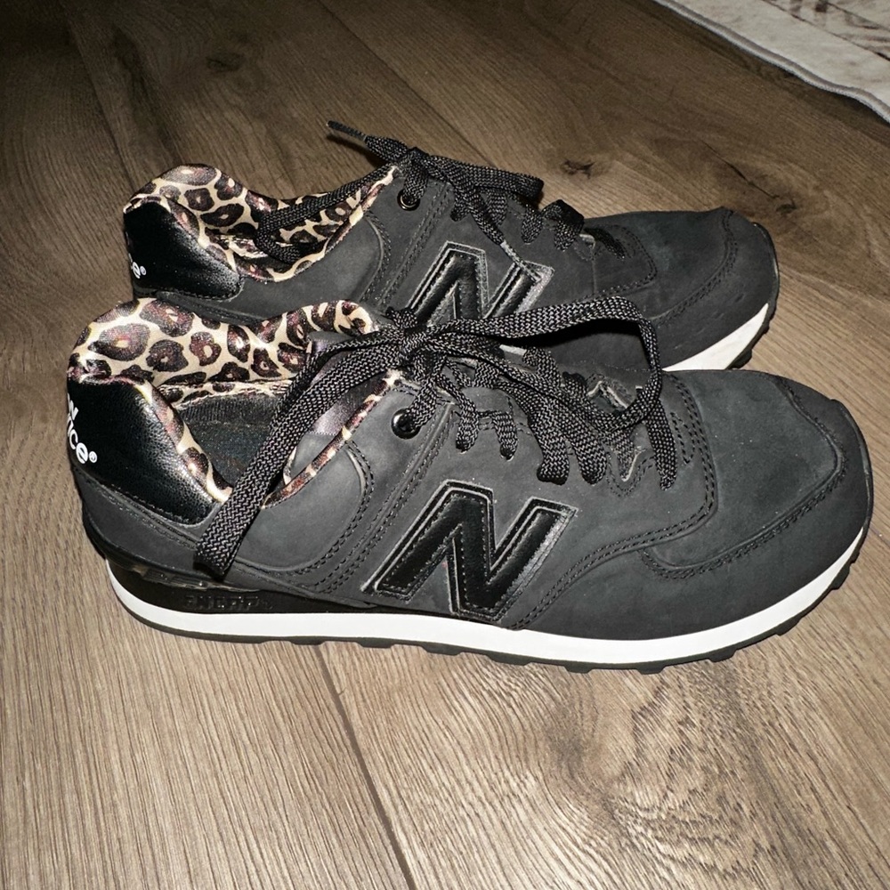 New Balance Women's Black Sneakers with Leopard Accent
